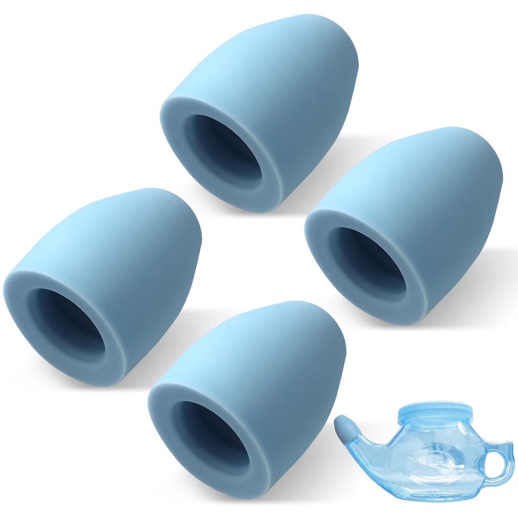 Calvana (4-Pack) Neti Pot Nasal Tips, Compatible with SinuCleanse Soft Tip Neti-Pot Nasal Rinse System, Food-Grade Silicone, BPA-Free & Latex-Free