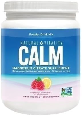 Natural&VitaIity Calm Magnesium Citrate Powder, Raspberry Lemon Flavor, 20oz Power Drink Mix