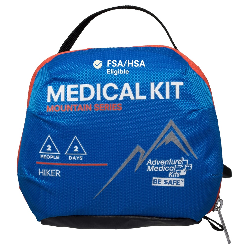 Adventure Medical Kits Mountain Series Medical Kit - Hiker - Emergency Medical First Aid Kit - For 2 People for 2 Days - Comes with a Trauma Pad, Medicine, Guide Book & More | Includes Trauma Pad & Elastic Bandage for Severe Bleeding, Plus Wilderness First Aid Guide in Water-Resistant Bag