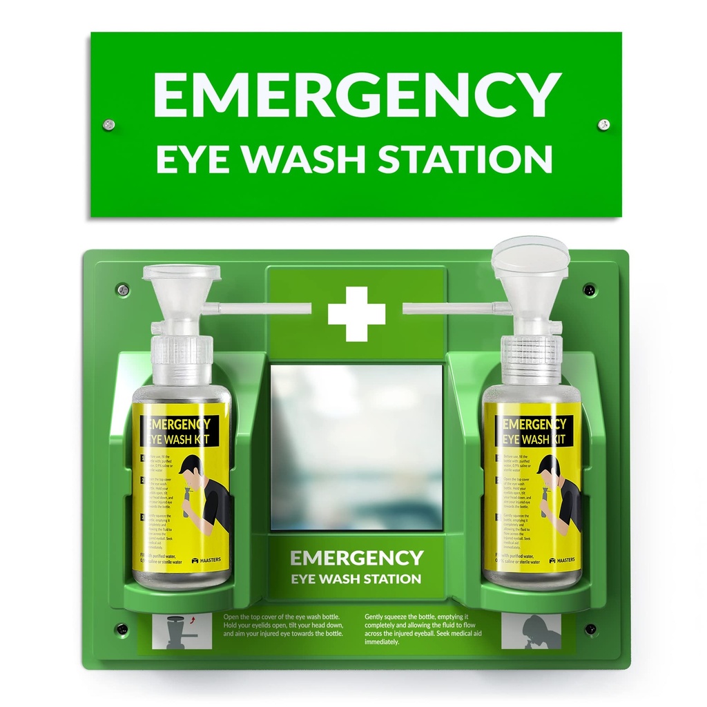 MAASTERS BPA Free Wall-Mounted Eye Wash Station with Sign - Set of 1