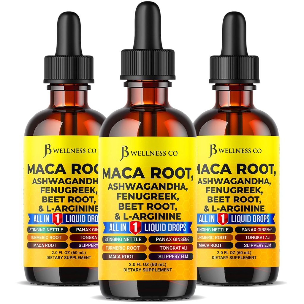 JB Wellness Co Organic Maca Root Liquid Drops with Ashwagandha, Nettle, Fenugreek, Beet Root and L-Arginine Liquid Multivitamin for Women and Men - 6oz
