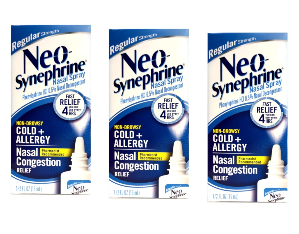 Neo-Synephrine Nasal Spray, REGULAR Formula, 0.5-Ounce (Pack of 3)