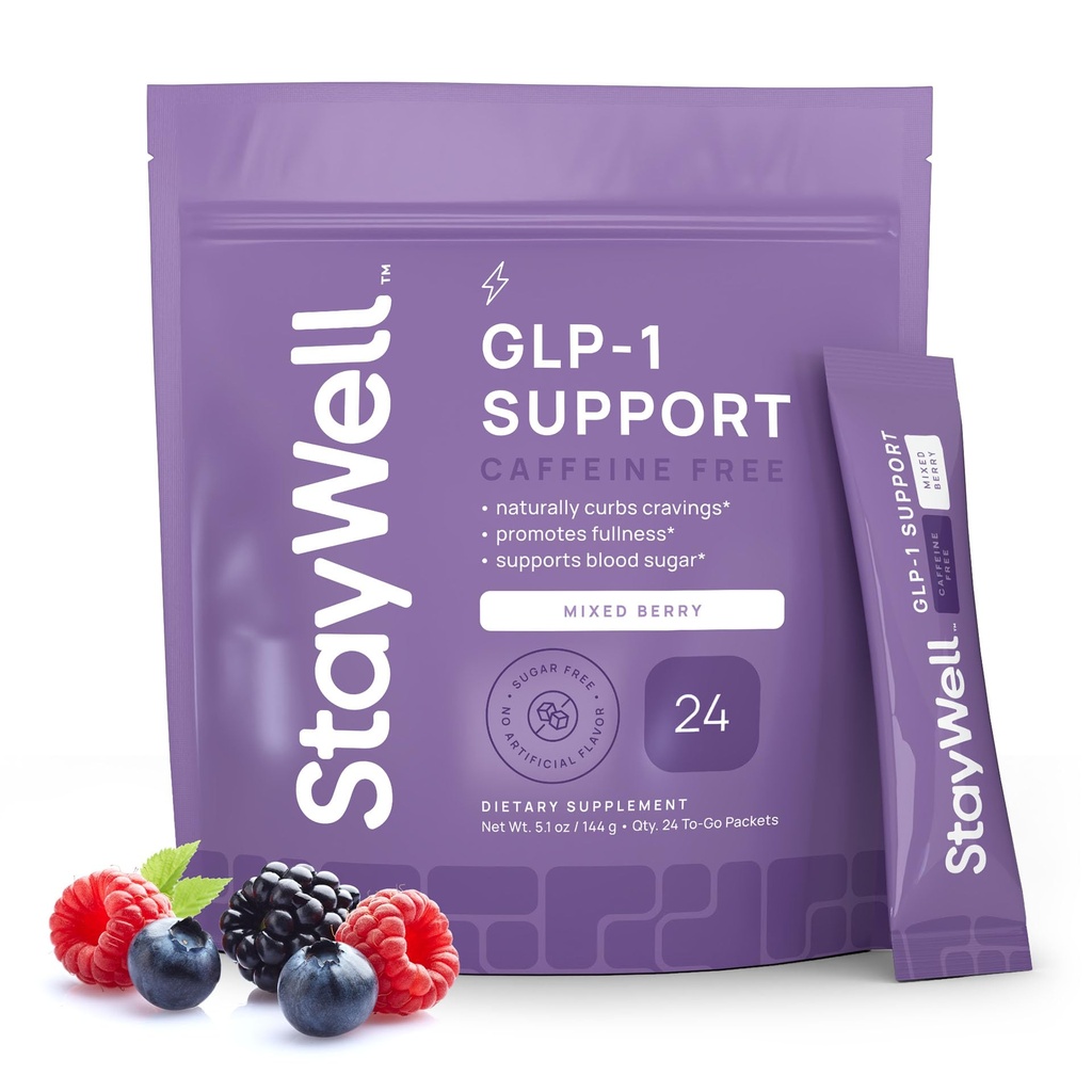 GLP-1 Supplement | GLP 1 Booster Drink Mix to Control Appetite and Cravings | Great Tasting Metabolic Support - Yerba Mate, Garcinia Cambogia, Berberine [Caffeine Free – Mixed Berry]