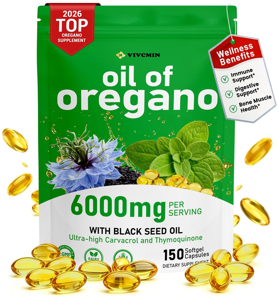 vivcmin Oil of Oregano with Black Seed Oil Softgels, 150 Softgels