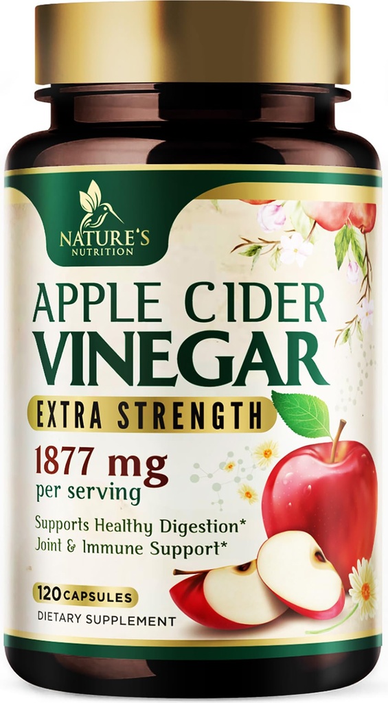 Apple Cider Vinegar Capsules 1877mg per Serving - Extra Strength Detox & Cleanse with Vitamin D & Zinc - Premium ACV, Joint Natural Digestion & Immune Support - Vegetarian Supplement - 120 Capsules