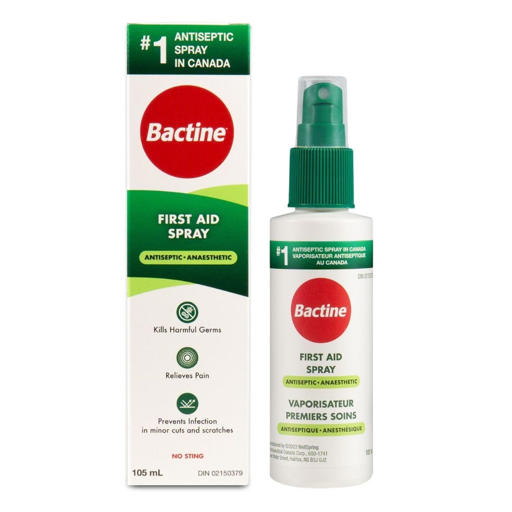 Bactine First Aid Spray, Pain Relief and Itch Relief, Antiseptic, Anesthetic and No Sting Formula, 105 mL