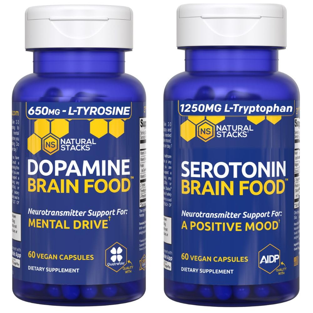 NATURAL STACKS Serotonin Brain Food + Dopamine Brain Food Bundle - Supports a Positive Mood & Mental Drive* - 120 Total Capsules
