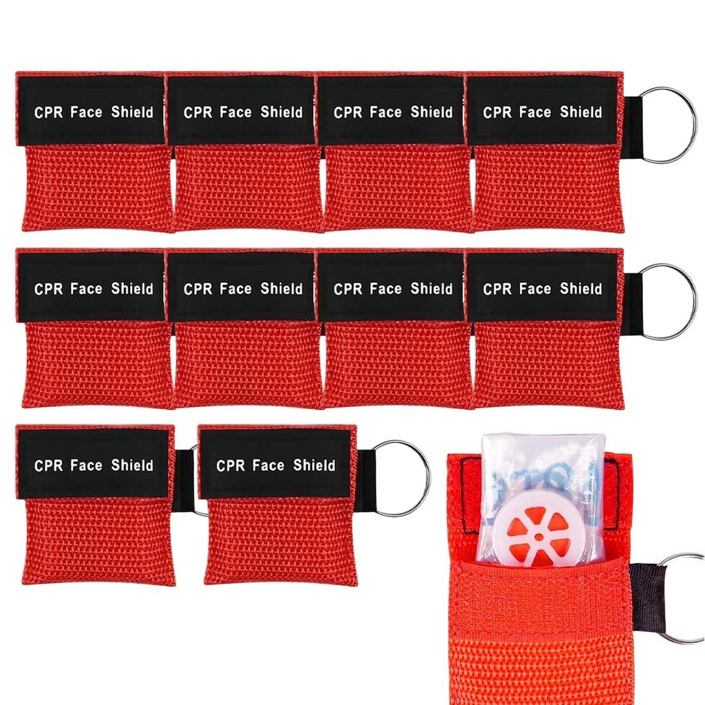 Pocket Mask 10 Pieces for First Aid, Mouth to Mouth Breathing Mask, Red, Size 5 x 5.5 cm
