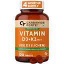 Carbamide Forte Vitamin D Tablets | Vitamin D3 K2 Supplement to support Bone & Heart Health | Veg D3 Lichen -120 Tablets