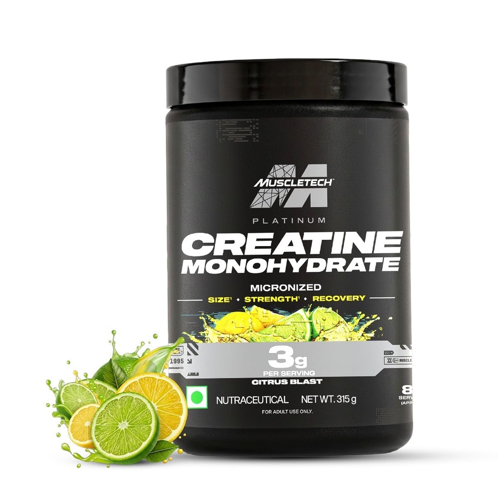 MuscleTech Platinum Creatine Micronized Powder | 83 Servings, Citrus Blast | Improves Strength, Power & Muscle Recovery |Muscletech Creatine Flavored - 315g