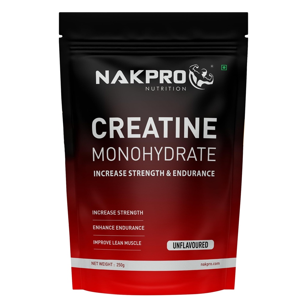NAKPRO NUTRITION Micronised Creatine Monohydrate | 250g (83 Servings) | Unflavoured | Trustified Certified | Rapid Absorption Pre/Post Workout