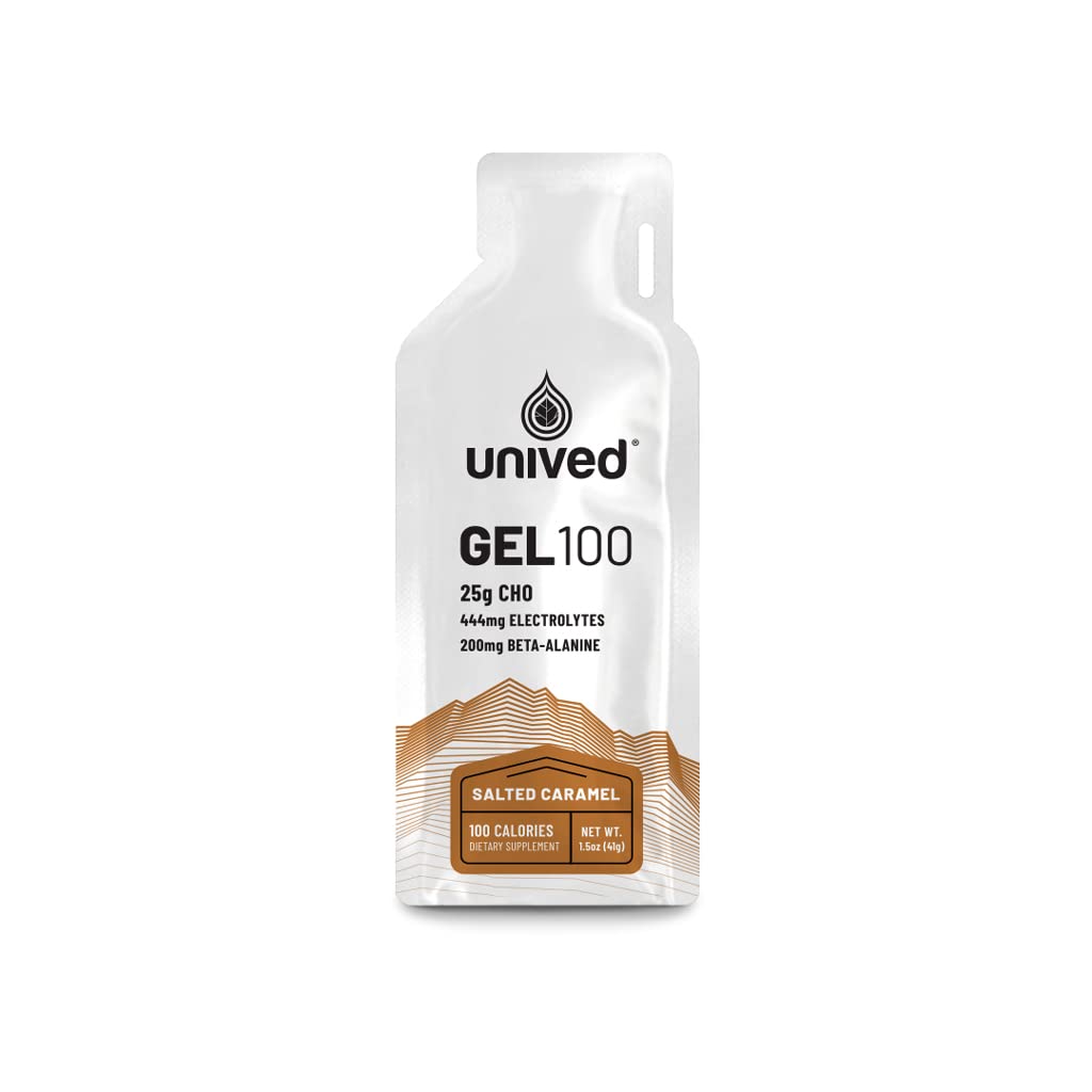 Unived Gel 100 - Vegan Energy Gel for Endurance Athletes Runners & Cyclists - 100kcal - Salted Caramel - Pack of 6