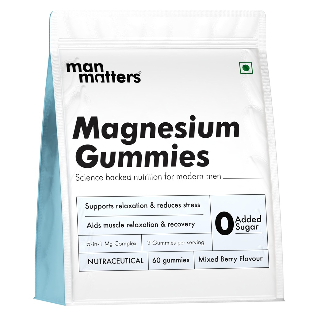Man Matters Advanced Zinc Magnesium Supplement Gummies with 400mg Magnesium Glycinate, Citrate & Other salts | 30 Days Pack | Supports Sleep, Stress & Muscle Recovery | Non Habit Forming