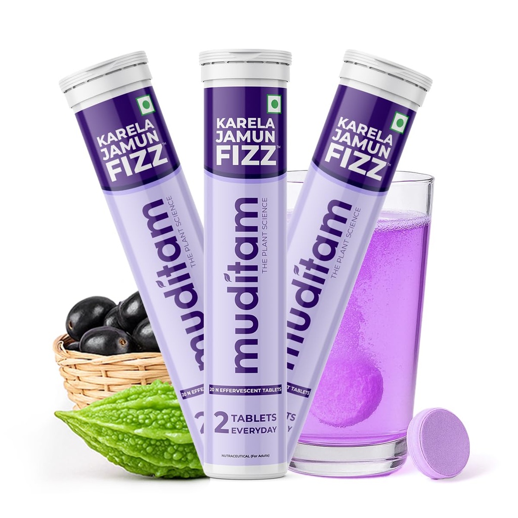 Muditam Ayurveda Karela Jamun Fizz-60 Tablets | Ideal For 30 Days (Karela Jamun Juice) | Helps in High Sugar Condition | Promotes Healthy Glucose Levels | Boosts Digestive Health
