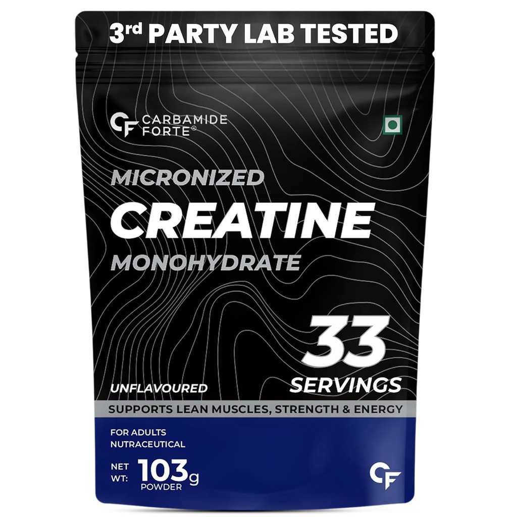 Carbamide Forte Creatine Mono hydrate Powder | Micronized Monohydrate Creatine 103g | Micronized Monohydrate Supplement for Lean Muscle, Strength & Energy - Unflavoured - 33 Servings - 103g