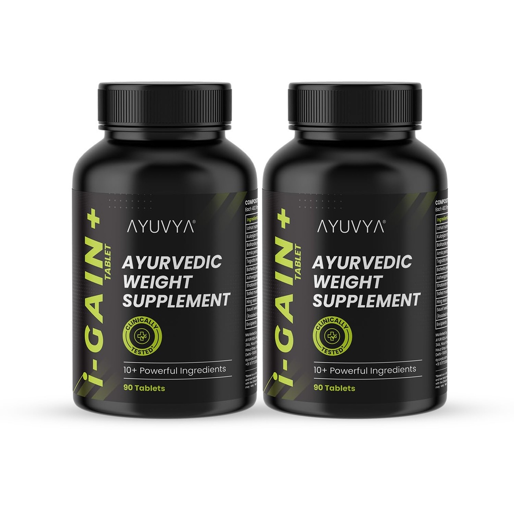 Ayuvya i-GAIN+ | Clinically Proven Ayurvedic Weight Gainer | Helps in Improving Appetite & Weight | Pack Of 2 | As Seen on Shark Tank