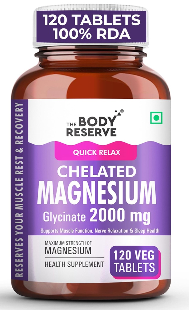 The Body Reserve Magnesium Glycinate Supplement | 2000mg Per Serving High-Absorption Chelated Form | Magnesium Supplement for Muscle & Nerve Relaxation | Sleeping Tablets for Deep Sleep | For Men & Women | 120 Veg Tablets