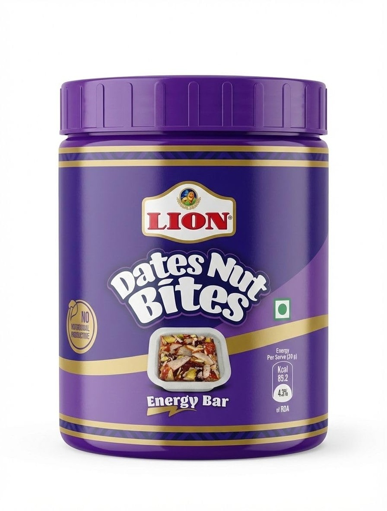 Lion Dates Nut Bites, 10 Pieces (200g | 20g Each) - Date bites, Barfi Made with Dates Energy Bar with Dates, Almonds, Cashews | No Added Sugar & Protein-Rich Snack for Natural Energy , Dry Fruits Nuts, Healthy Snacks Sweets (12 Pieces)