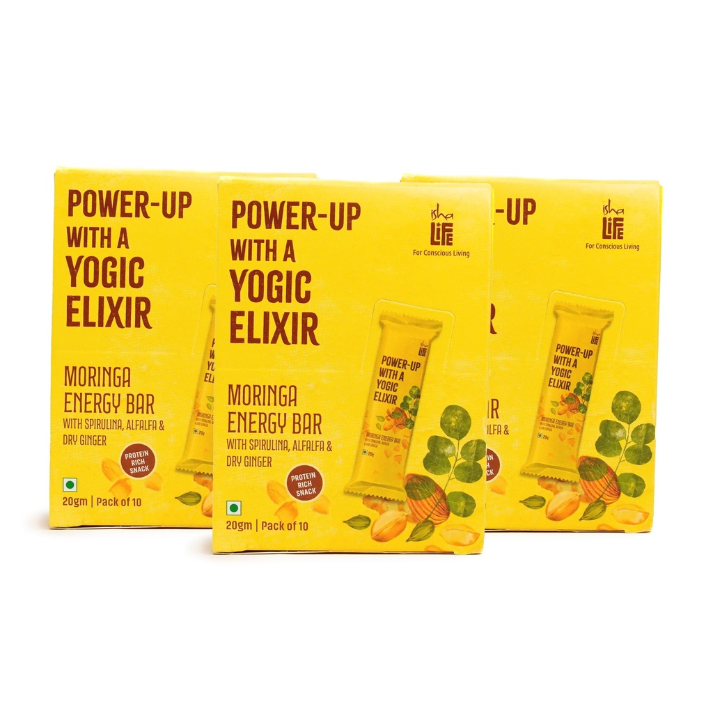 Isha Life Moringa Energy Bar | Pack of 10 x 3 | Contains Moringa, Spirulina, Alfalfa & Dry Ginger
