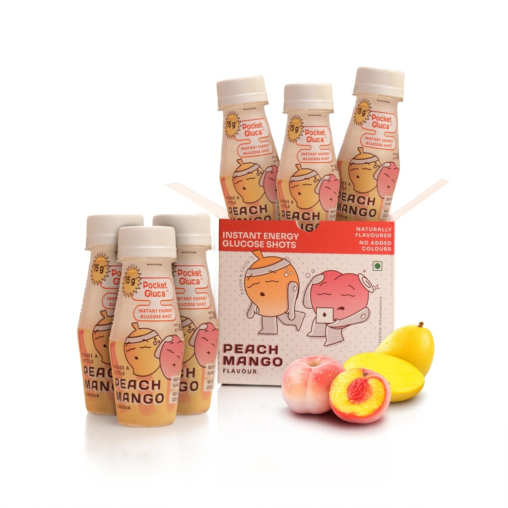 PocketGluca Instant Glucose Shots | Instant Energy Glucose | Ready to Drink | 70 ml | 15 g glucose each | Peach Mango FLavour | Natural Flavours | NO ADDED COLOURS | No refrigeration