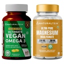 Naturaltein Vegan Omega-3 (60 Softgels) + Magnesium Glycinate 1200mg (60 Tablets) | Algae-Based DHA EPA | Stress Relief, Deep Sleep, Muscle Recovery & Heart Support | High Absorption Wellness Combo