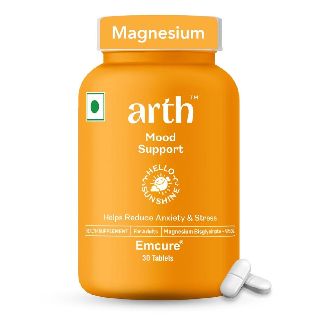 Arth Chelated 1000mg Magnesium Bisglycinate Complex | With Vitamin D2 & B6 | High Absorption for Muscle Recovery, Relaxation & Better Sleep | Stress & Anxiety Support | 30 Veg Tablets | For Men & Women