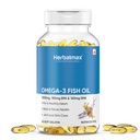 Herbalmax Omega-3 Fish Oil Capsules 1000mg (60 Capsules) | 180mg EPA & 120mg DHA | Supports Heart, Brain, Joint & Eye Health | For Men & Women | Promotes Cardiovascular Wellness