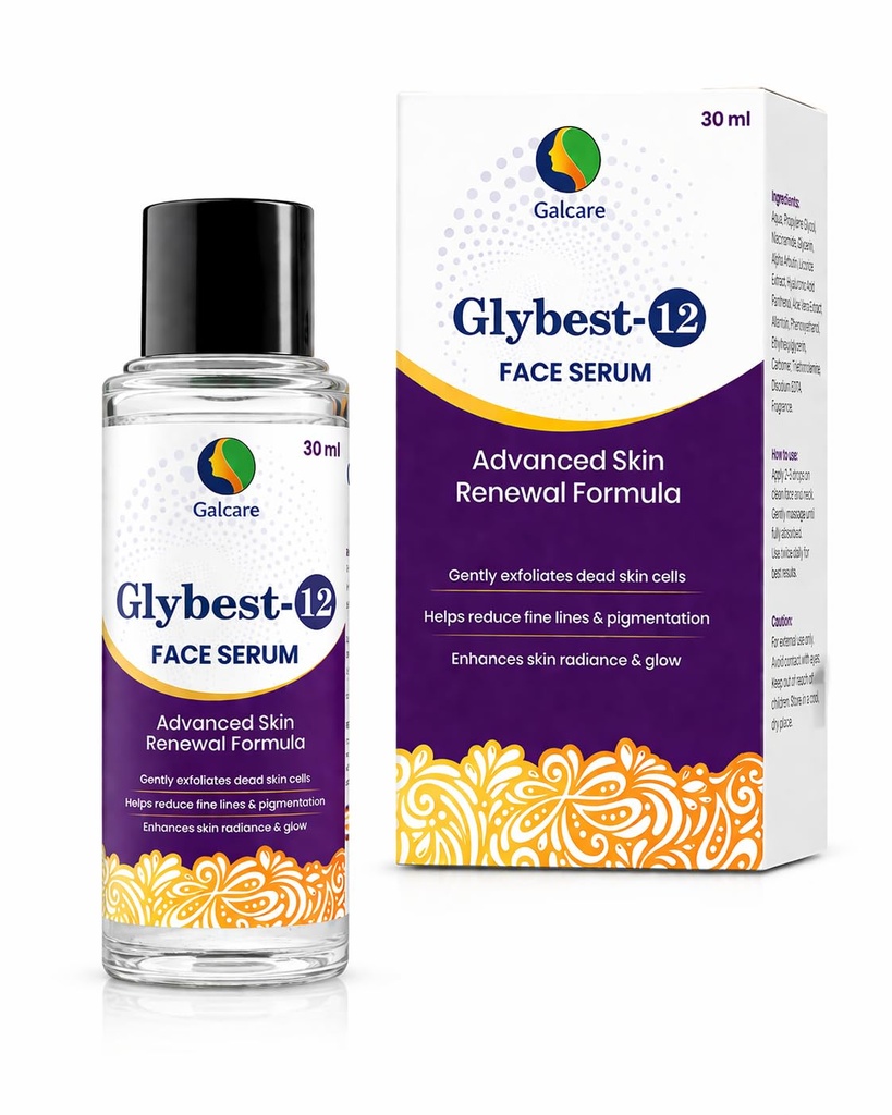 Glybest-12 Face Serum 30ml | Advanced Skin Renewal Formula | AHA, Niacinamide, Hyaluronic Acid & Glutathione | Exfoliating Serum for Pigmentation, Fine Lines & Radiant Skin (Intensive skin renewal & advanced pigmentation treatment.)