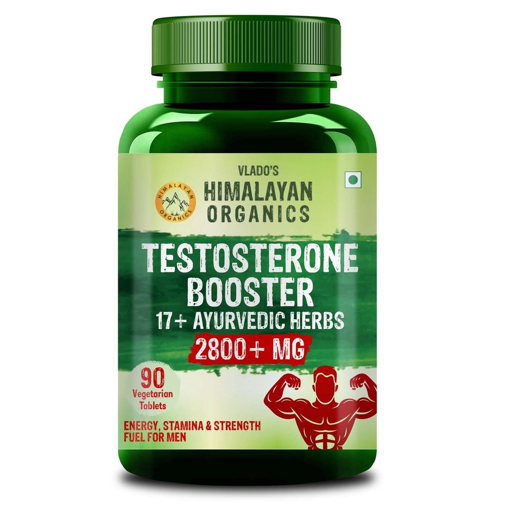 Vlado's Himalayan Organics Testosterone Booster Supplement for Men - 2800mg+ | With Ashwagandha, Shilajit, Kaunch Beej, Musli, Gokshura, Ginseng, Gold Bhasma & 17+ Ayurvedic Herbs | Boost Strength, Stamina, Energy & Muscle Growth | Pre & Post Workout Supplement - 90 Veg Tablets