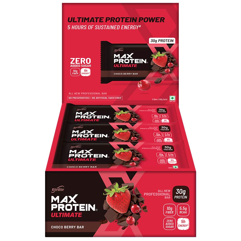 RiteBite Max Protein Ultimate Choco Berry 30g Protein Bars [Pack of 12] Protein Blend, Fiber, Vitamins & Minerals, No Preservatives, No Added Sugar, For Energy, Fitness & Immunity - 1200g