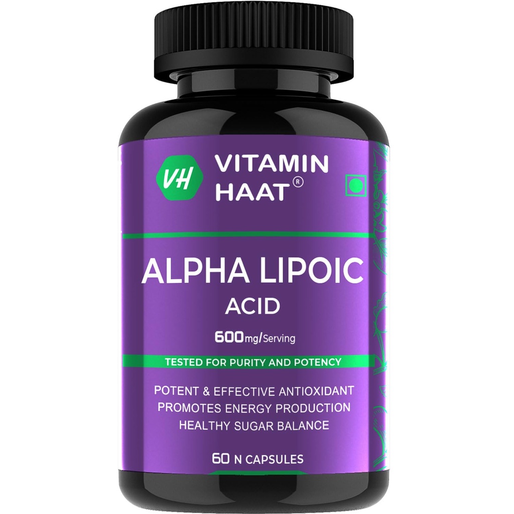 Alpha Lipoic Acid 600 mg | ALA Supplement | Supports liver detox, Healthy Skin & Immunity Antioxidant | ALA 60 Capsules by VitaminHaat