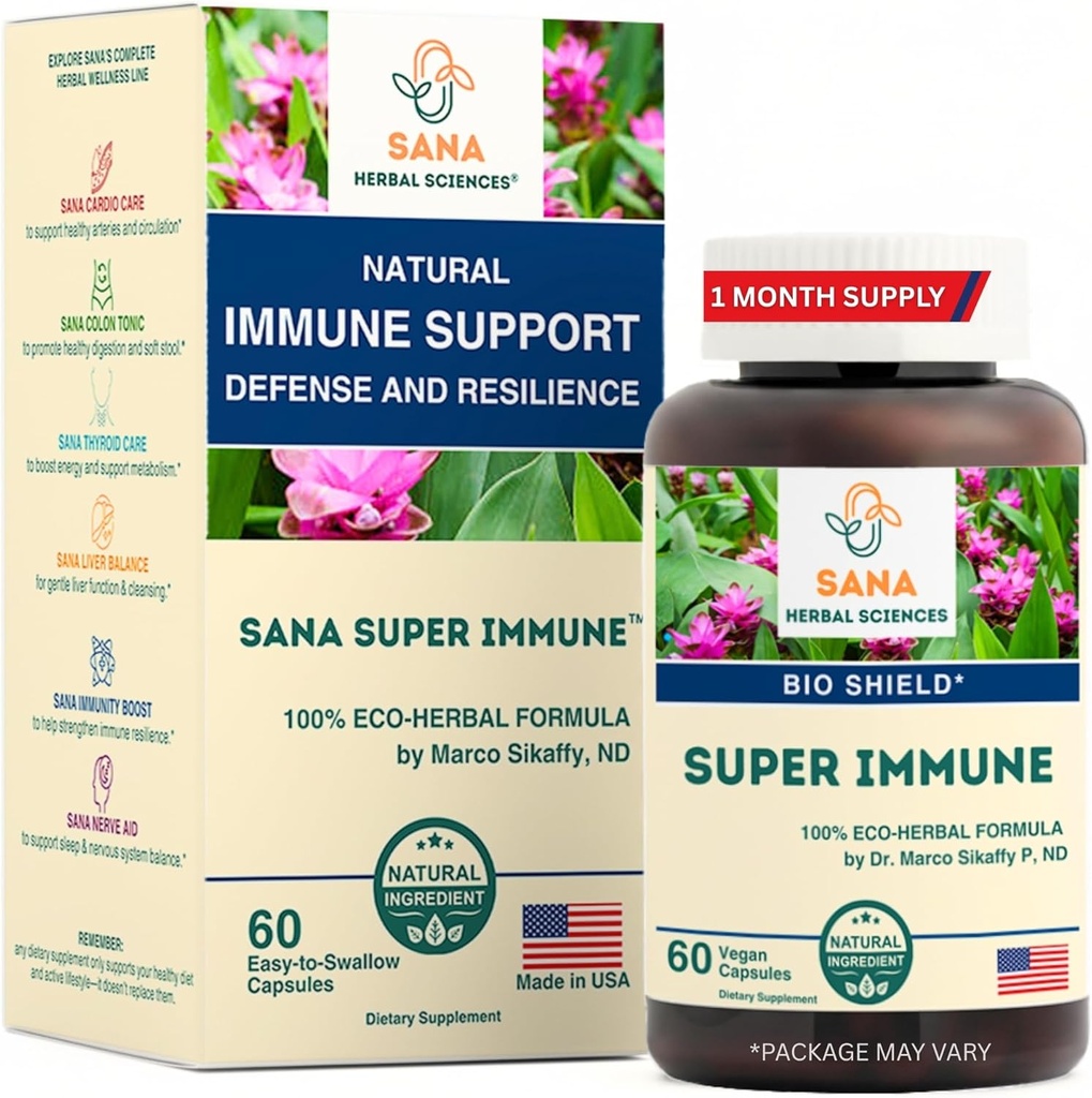 Super Immune – Echinacea Goldenseal Rose HIPS & Vitamin C Capsules for Immune Support and Defense | 60 Capsules | by Dr. Marco Sikaffy | Sana Herbal Sc