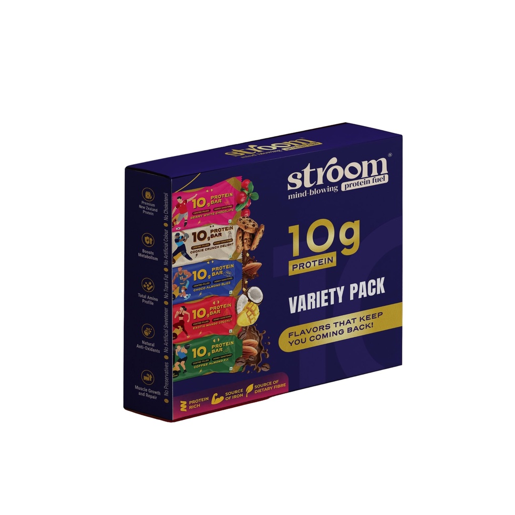 STROOM Protein Bar Pack | Assorted | 10g Protein Bar | 5 Bars