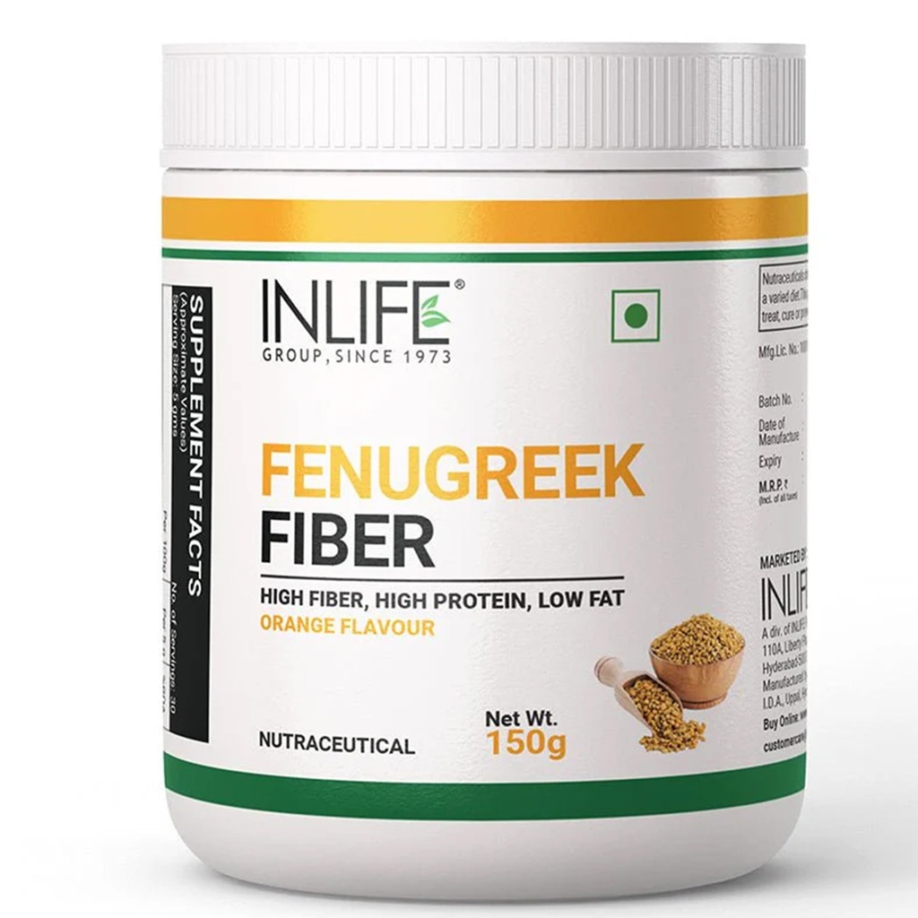 INLIFE Orange Fenugreek Fiber Powder, High Fiber & Protein, 150g