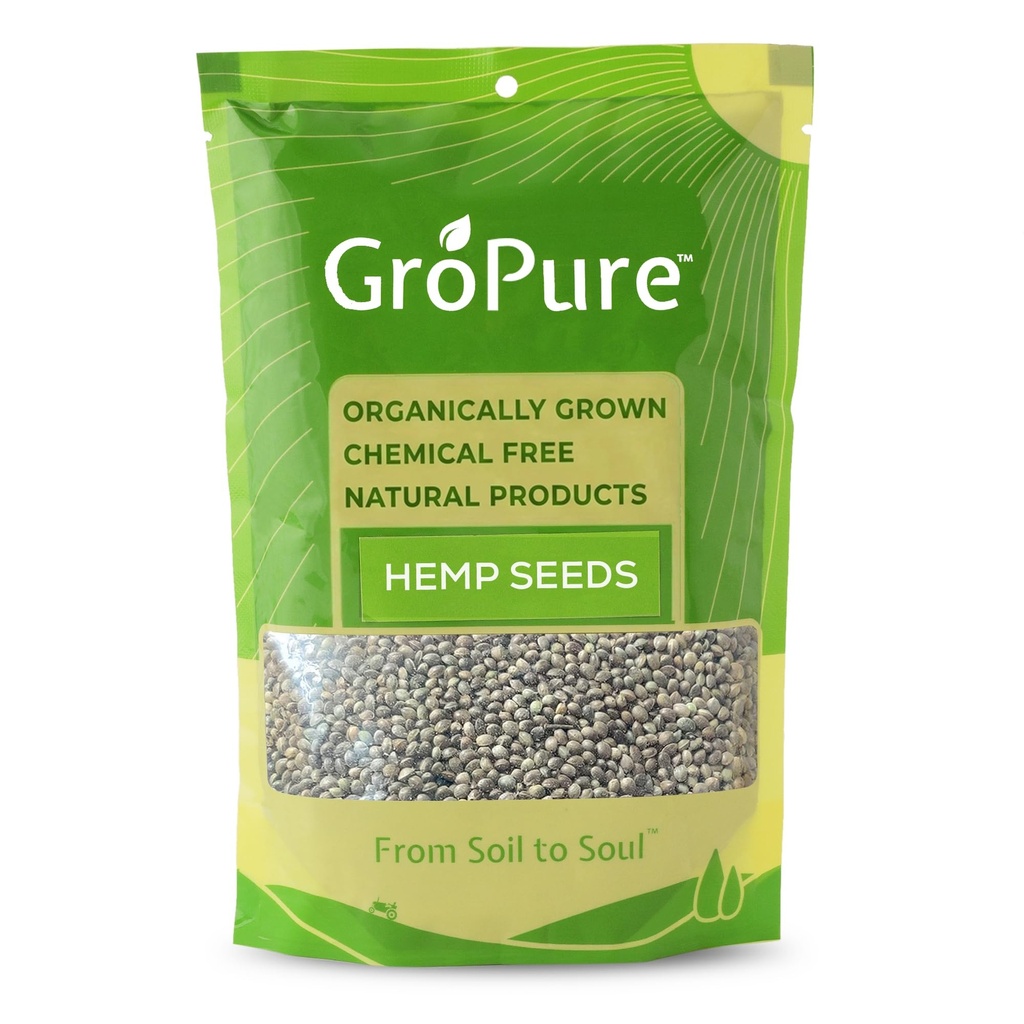 GroPure Organic: From Soil to Soul - Hemp Seeds for Eating 725 g I Hemp Seeds I High in Protein, Fibre I Perfect for Smoothies, Salads, Baking I Organic Hemp | Suitable for Keto & Vegan Diets | Natural Plant-Based Nutrition
