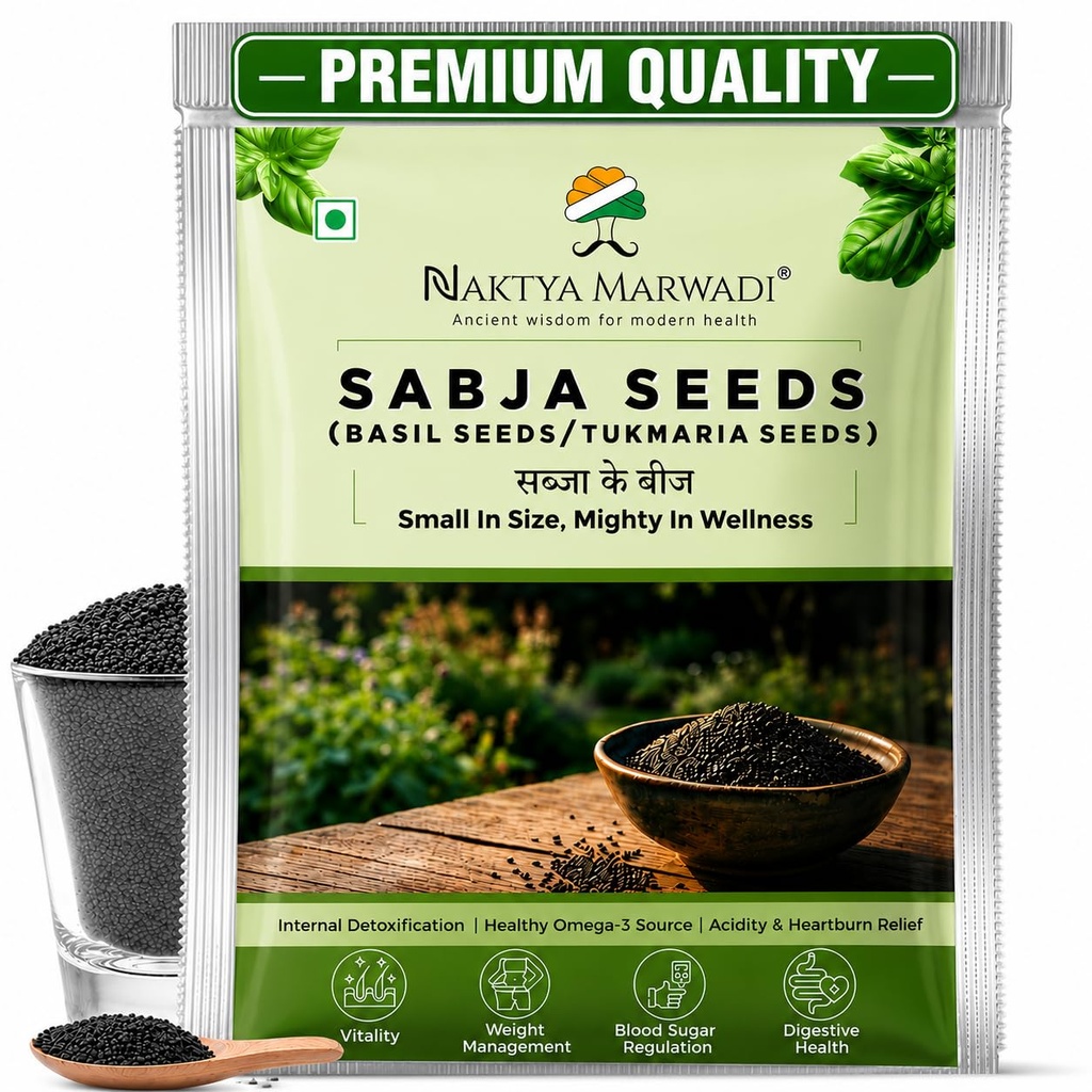Naktya Marwadi Sabja Seeds (Basil Seeds/Tukmaria) for Weight Loss & Digestion, Natural Body Cooling Detox Superfood, Omega-3 Rich Falooda & Summer Drink, 100% Pure & Chemical Free 250g