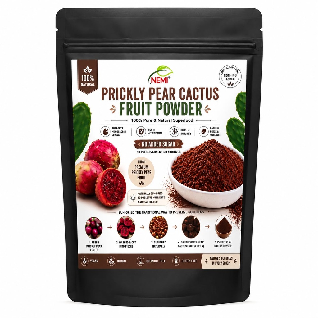 NEMI Prickly Pear Cactus Fruit Powder | Natural Superfood | No Added Sugar | Rich in Antioxidants | Supports Hemoglobin, Energy & Immunity | Sun-Dried Herbal Powder100 gm
