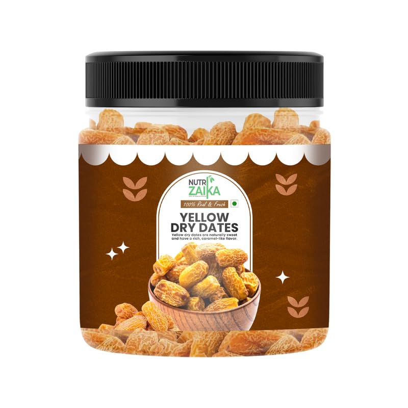 NUTRIZAIKA Yellow Dried Dates 100 gm | Peela Sukha Khajoor | Rich in iron, Nutrients & Fiber | Organic Yellow Dry Dates