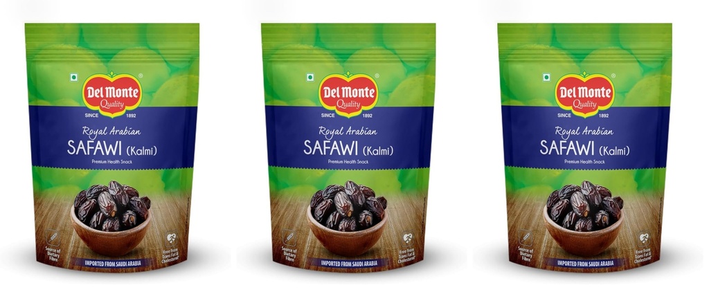 Del Monte Royal Arabian Safawi (Kalmi) Dates 500 g |Premium Safawi (Kalmi) Dates , Khajoor| Rich in Dietary Fibre | Natural and Sweet, No Added Sugar | Imported From Saudi Arabia | Dried Fruit | Healthy Snack