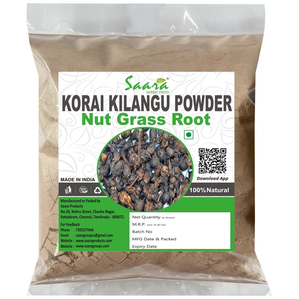 Saara Herbal Fresh Organic Koraikilangu Powder 100g | Korai Kilangu | | Nut Grass Root Powder | Korai Kizhangu | Cyperus Rotundus