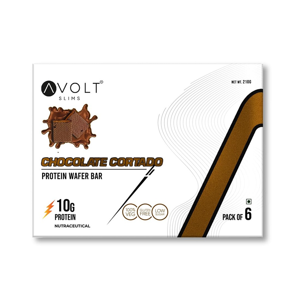 Avolt Slims Chocolate Cortado Protein Bars with 10 gm Protein | Pack of 6 x 35g each | Rich Chocolate Coffee Flavor | 100% Veg | Low-Sugar | No Trans Fats | Energy, Fitness & Immunity Booster