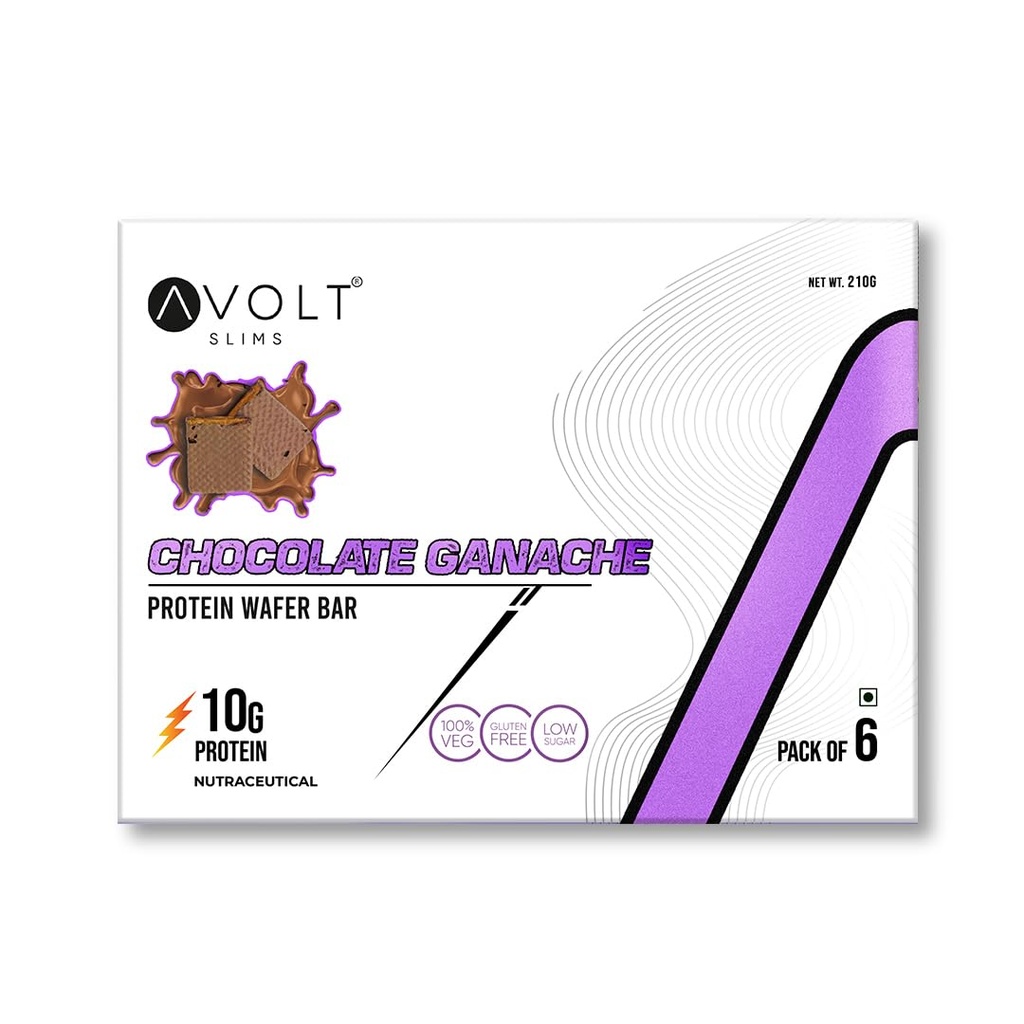 Avolt Slims Chocolate Ganache Protein Bars with 10g Protein | Pack of 6 x 35g each | High Energy Wafer Bars, No Added Sugar, Guilt-Free Indulgence for Healthy Snacking, Tasty and Crunchy Bar