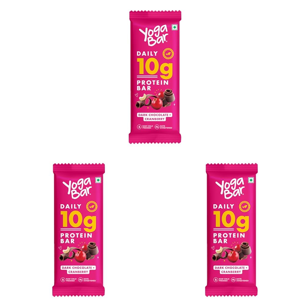 Yoga Bar Protein Bar - Dark Chocolate Cranberry 50 gm Bar (Pack of 3)