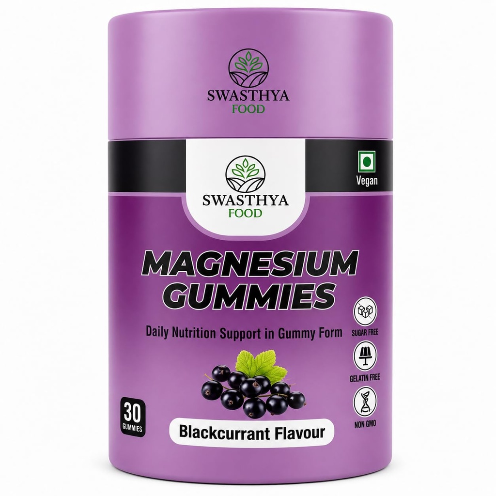 SWASTHYA AATA Magnesium Glycinate Gummies Sugar Free Vegan & Gelatin Free Chewable Magnesium Supplement For Adults Rich In Muscle Relaxation Support Bedtime Relaxation Blackcurrant Flavour