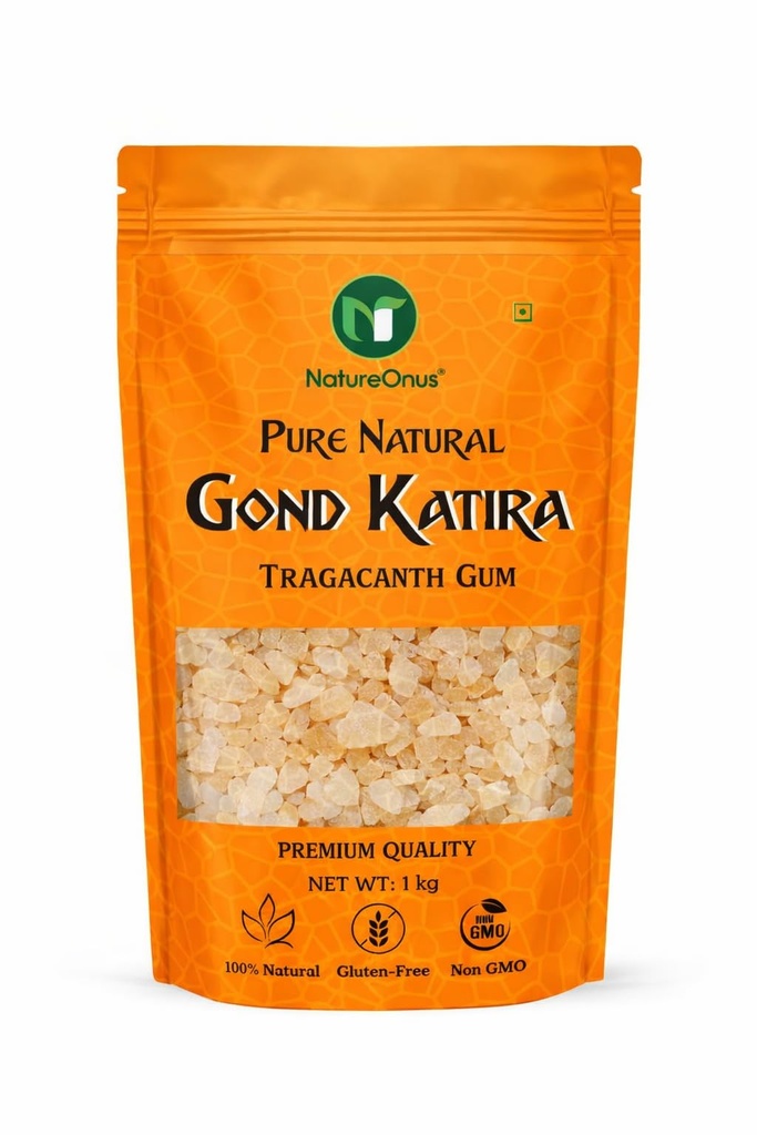 NatureOnus Gond Katira Pure (Edible Gum) - 1kg | Tragacanth Crystals Gum | High Cooling Properties Herbal Food | Super Food | Badam Pisin Almond Gum