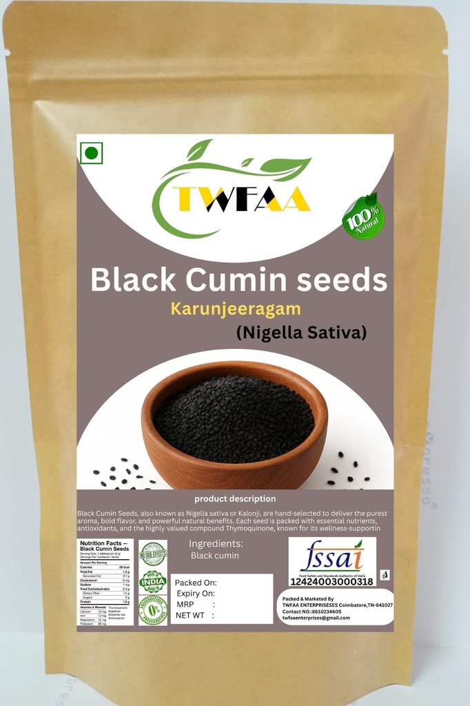 TWFAA Black Cumin Seeds(RAW) /Karunjeeragam/கருஞ்சீரகம்/Kalonji Seeds I Black Jeera | Kala Jeera/nigella seeds/karutta jeeragam/nalupu jeeragara/karuppu jirige/Nigella sativa (500 gm)