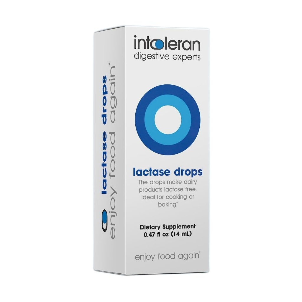 Intoleran Lactase Digestive Enzyme Drops - 0.47 FL Oz (14ml) | Liquid Lactase Enzyme for Lactose Intolerance | Makes Dairy Lactose-Free | Lactose-Free Cooking & Baking | Pure and Vegan | Low FODMAP