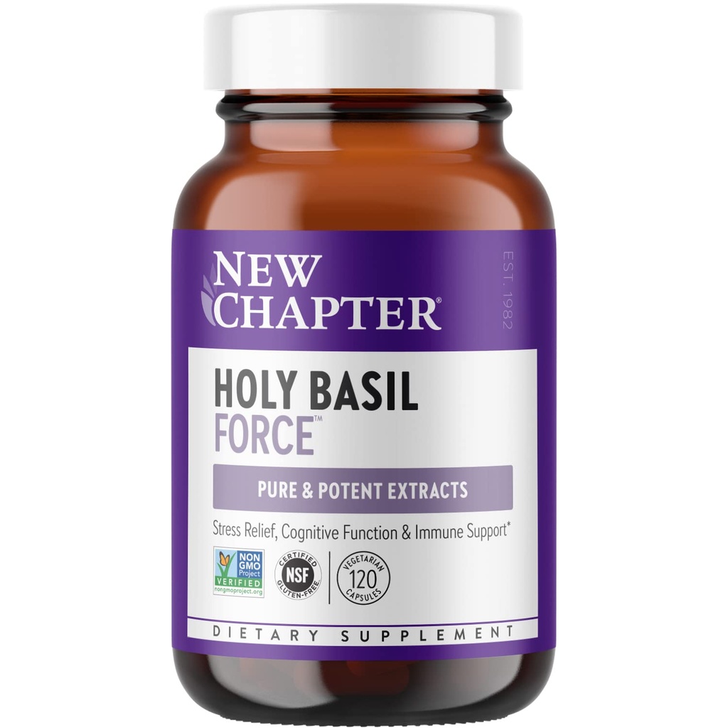 New Chapter Holy Basil Force with Supercritical Holy Basil for Immune Support + Mood Support + Non-GMO Ingredients - 120 ct Vegetarian Capsules