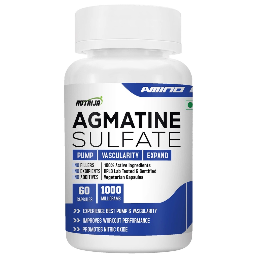 NutriJa Agmatine Sulfate 1000mg | 60 Veg Capsules | Single Ingredient Amino Acid Supplement for Muscle Pump and Workout Routine Support