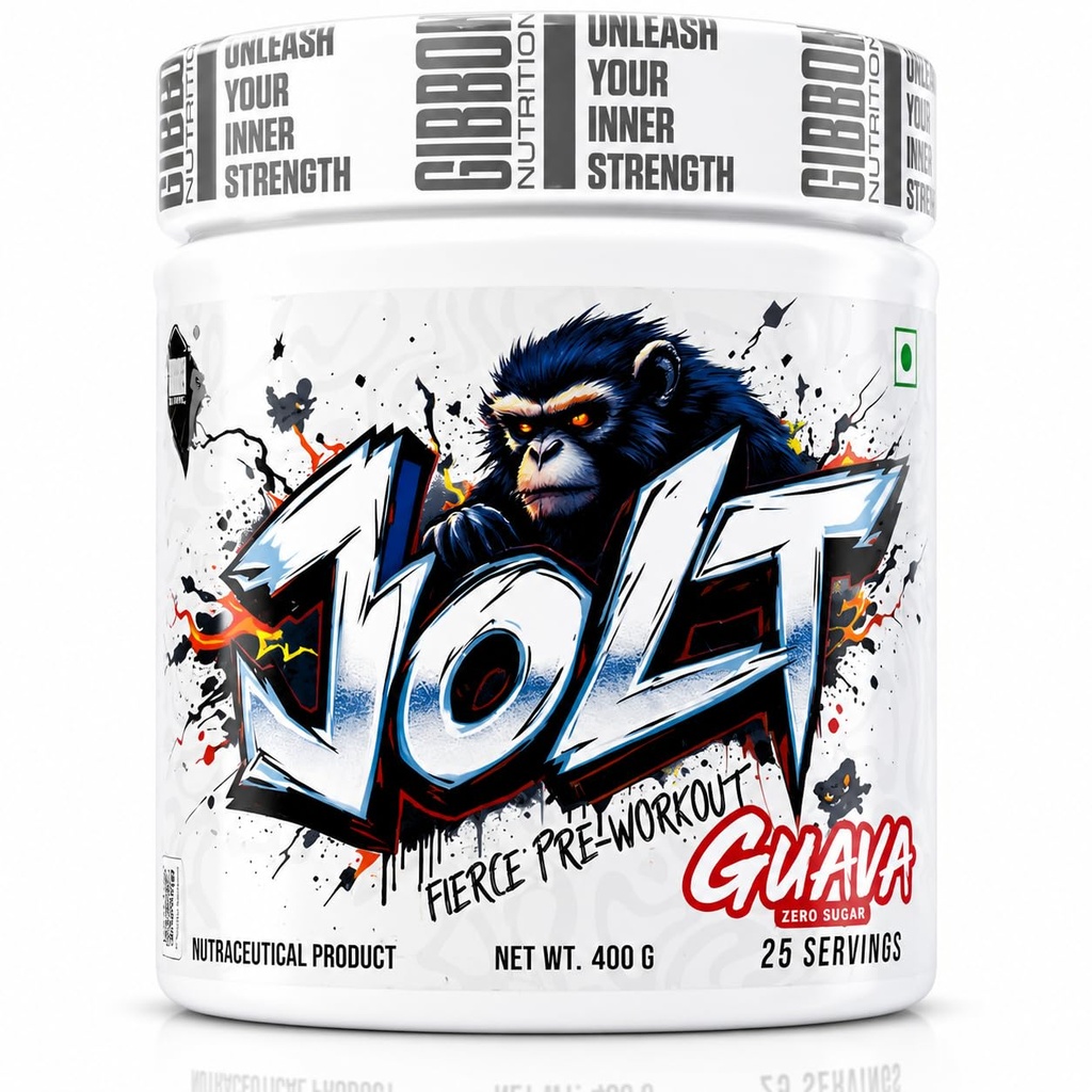 GIBBON JOLT Fierce Pre-Workout 400g 25 Servings | 7000mg Citrulline, 5400mg Beta-Alanine, 300mg Caffeine, 1000mg Taurine | Zero Sugar, Vegetarian, Gluten Free | Guava Flavour